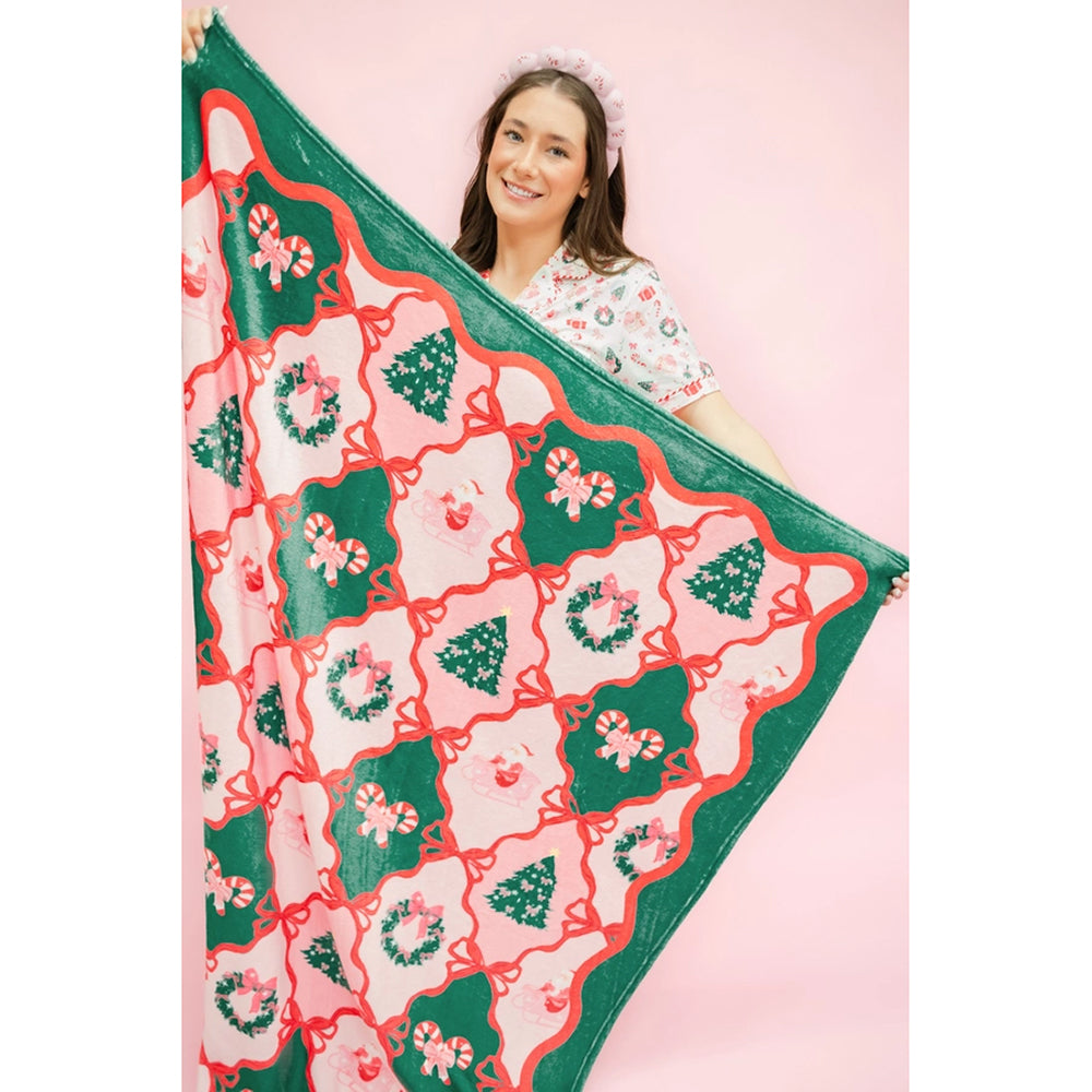 Rock Paper Scissors Christmas Fleece Throw - Santa's Candy Cane Cottage