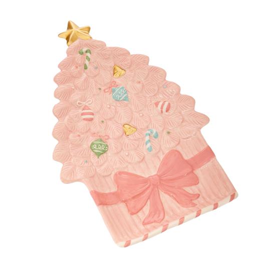 Viv! Christmas Kerstservies - Roze Kerstboom met Snoepgoed  Serveer Bord - keramiek