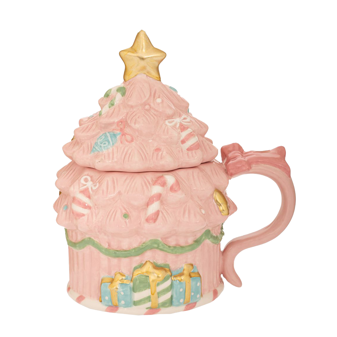 Viv! Christmas Kerstmok met Deksel - Roze Kerstboom met Snoepgoed Mok - keramiek