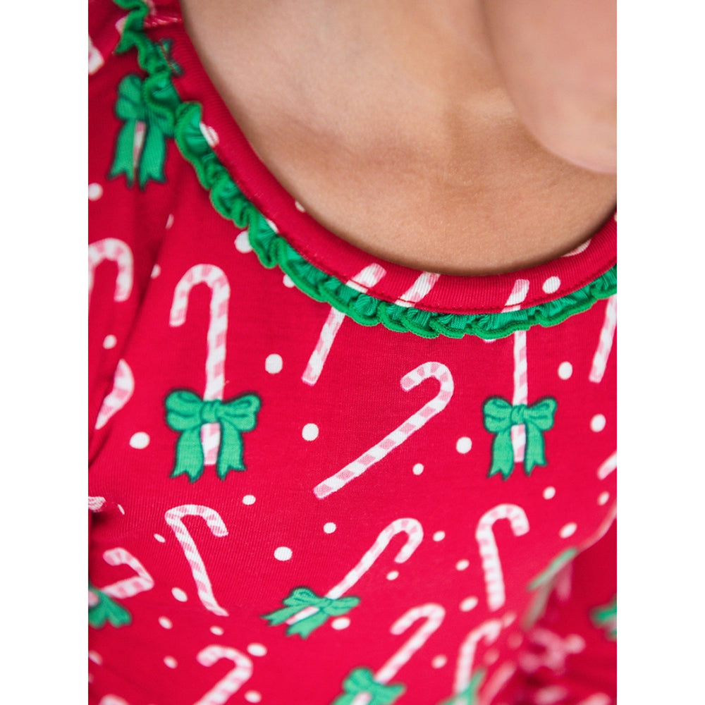 RuffleButts - Girls' Long Sleeve Christmas Pajama Set - Candy Cane - Bamboo Viscose