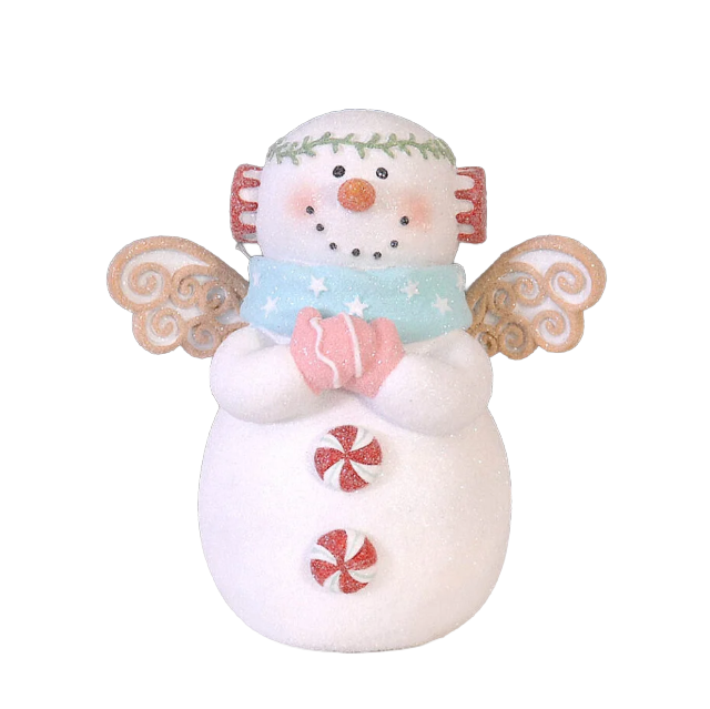 Viv! Christmas Tabletop Figure - Snowman with Wings - Pastel Pink - 16 cm