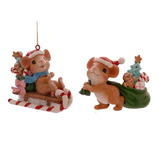 Viv! Christmas Weihnachtsanhänger - Maus mit Geschenken - 2er-Set - Rot Blau - 10 cm