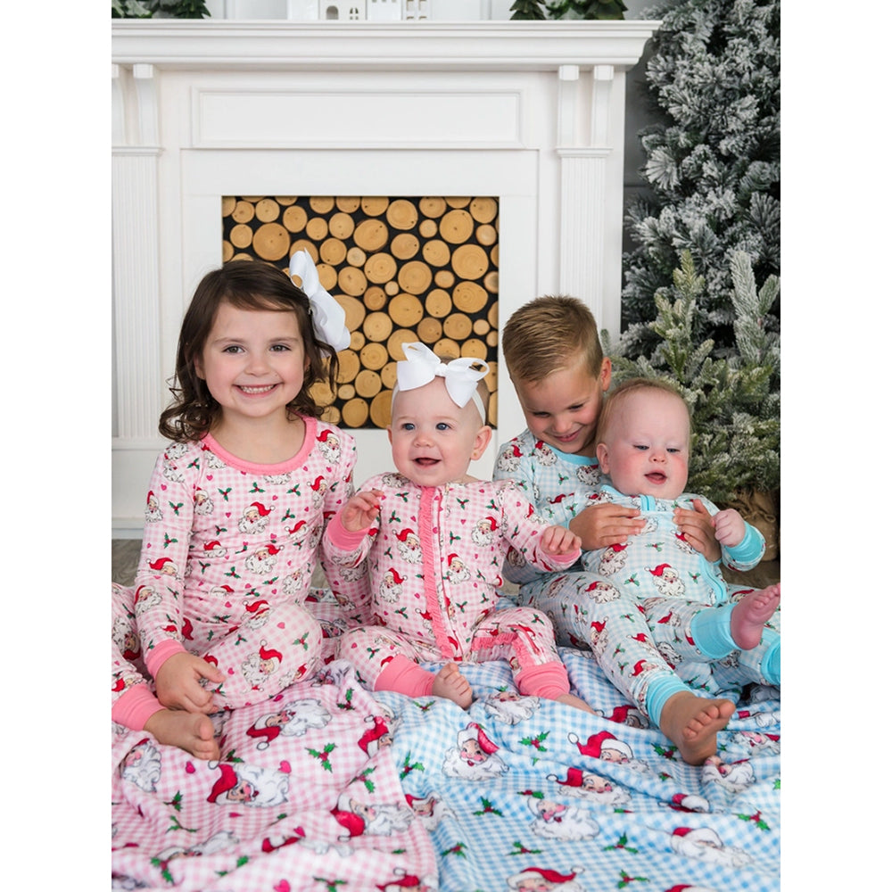 RuffleButts - Baby Boys' Zip-Up Christmas Pajamas - Dear Santa Blue - Bamboo Viscose