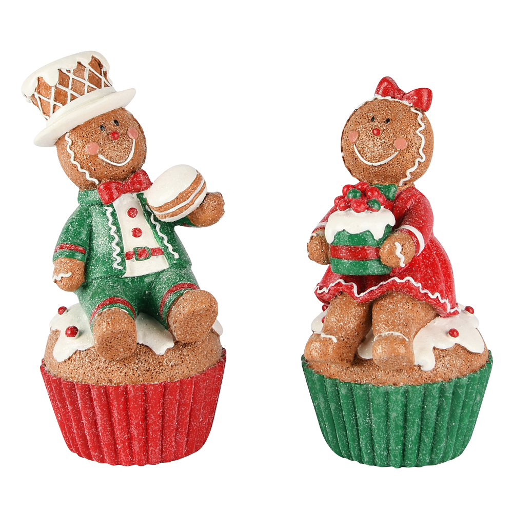 Viv! Christmas Kerstbeeld - Gingerbread Cupcakes - set van 2 - rood groen - 16cm