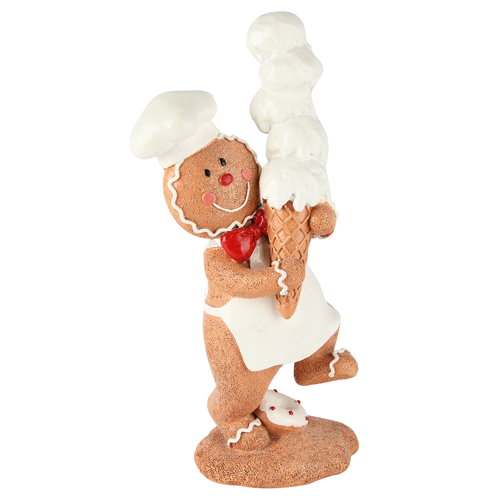 Viv! Christmas Kerstbeeld - Gingerbread Man Bakker met Ijsje - rood wit - 28cm