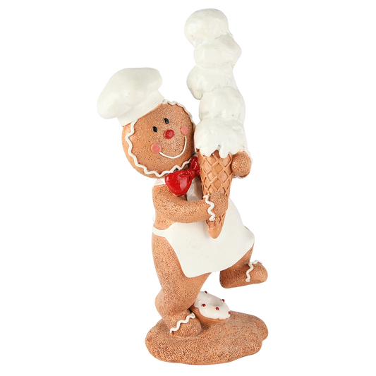 Viv! Christmas Kerstbeeld - Gingerbread Man Bakker met Ijsje - rood wit - 28cm