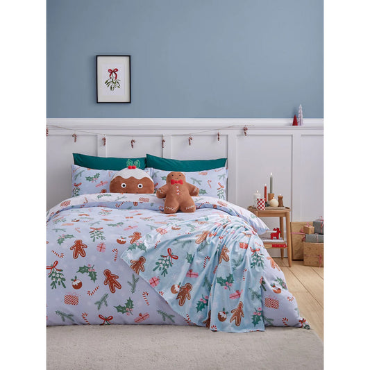 Viv! Christmas Duvet Cover - Blue Gingerbread - Microfibre - Reversible | Delivery ± 2 weeks