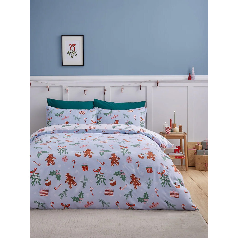 Viv! Christmas Duvet Cover - Blue Gingerbread - Microfibre - Reversible | Delivery ± 2 weeks