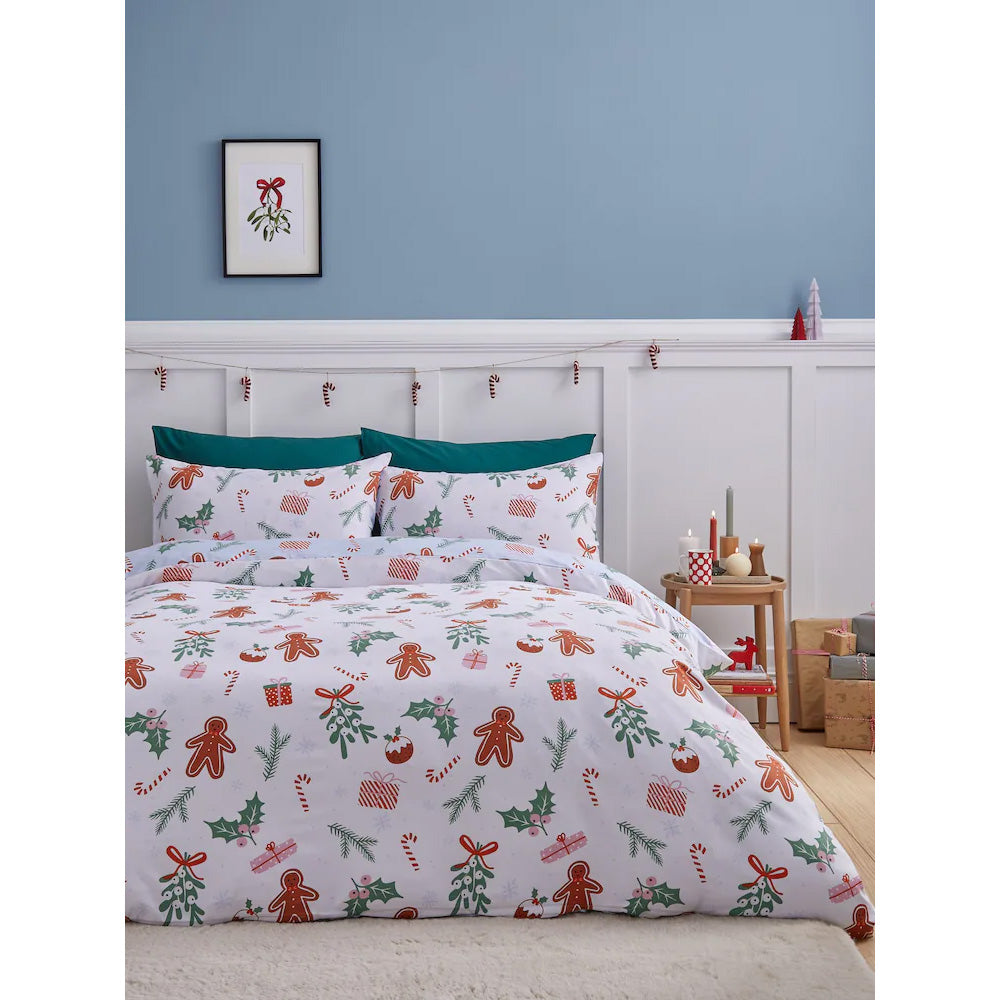 Viv! Christmas Duvet Cover - Blue Gingerbread - Microfibre - Reversible | Delivery ± 2 weeks