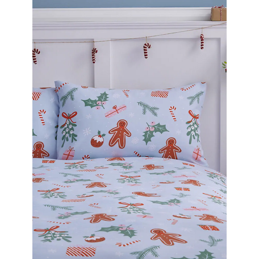 Viv! Christmas Duvet Cover - Blue Gingerbread - Microfibre - Reversible | Delivery ± 2 weeks