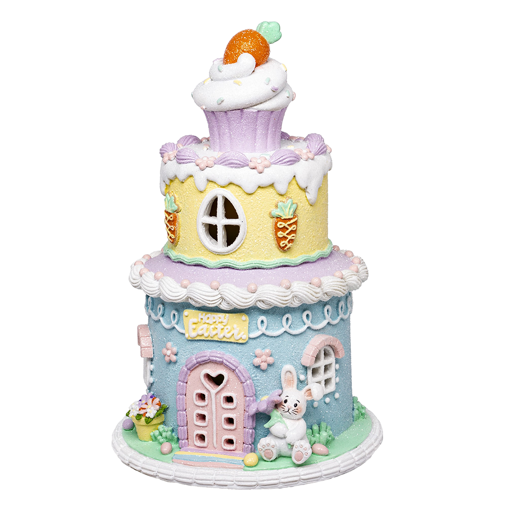 B-GRADE: Viv! Christmas Easter Decoration - 'Happy Easter' House with Bunny incl. LED Lights - pastel - 26cm