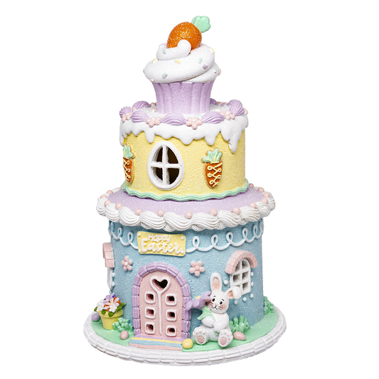 B-KEUZE: Viv! Christmas Paasdecoratie - 'Happy Easter' Huis met Konijn incl . LED Verlichting - pasen - pastel - 26cm