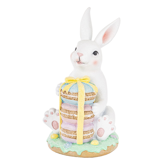 Viv! Christmas Easter Decoration - Cute Bunny with Stack of Macarons - 28cm