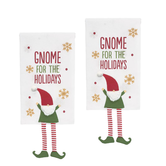 Viv! Christmas Kerstdecoratie - 'Gnome for the Holidays' Kerst Theedoek - set van 2 - katoen