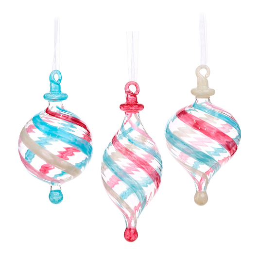 Goodwill M&G Bauble - Swirl Stripes - Set of 3 - Glass - Pink Blue - 17 cm