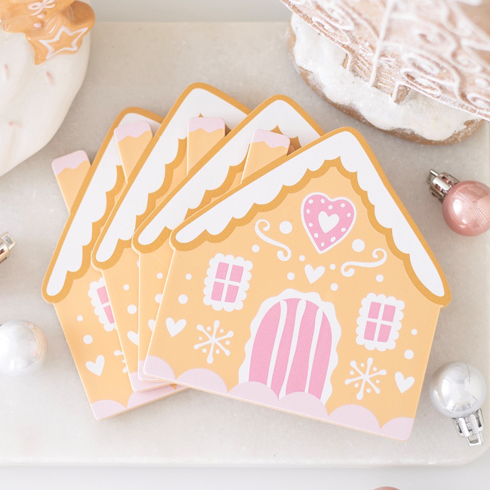 Viv! Christmas Kerst Tafeldecoratie - Roze Gingerbread Huis Onderzetters