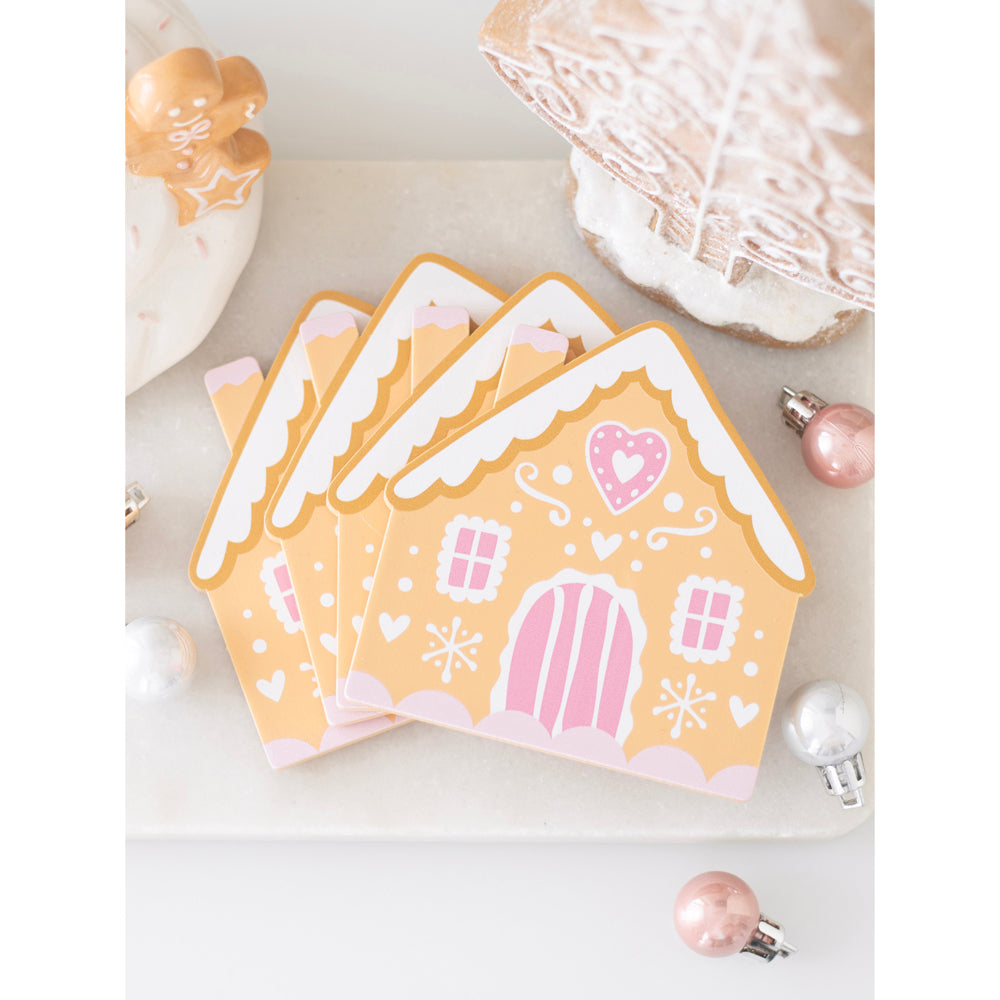 Viv! Christmas Kerst Tafeldecoratie - Roze Gingerbread Huis Onderzetters