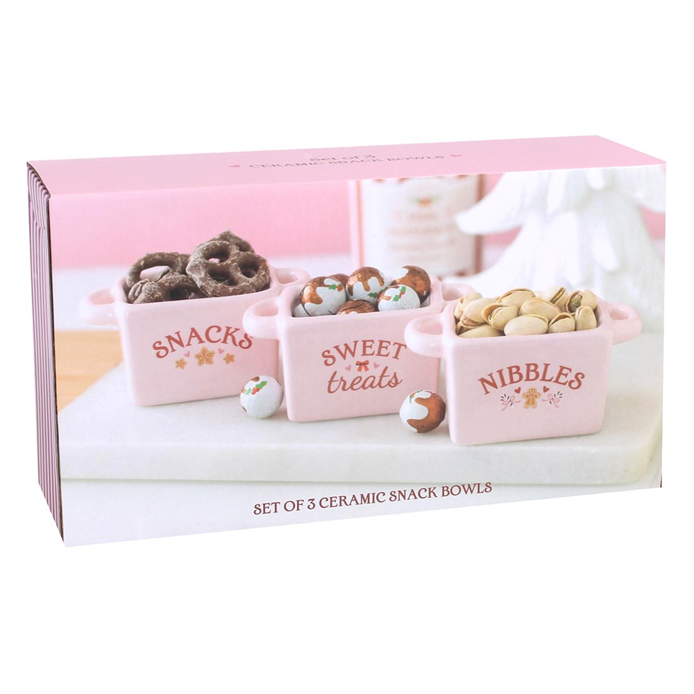 Viv! Christmas Dinnerware - Sugarplum Bakery Pink Snack Bowls - Set of 3