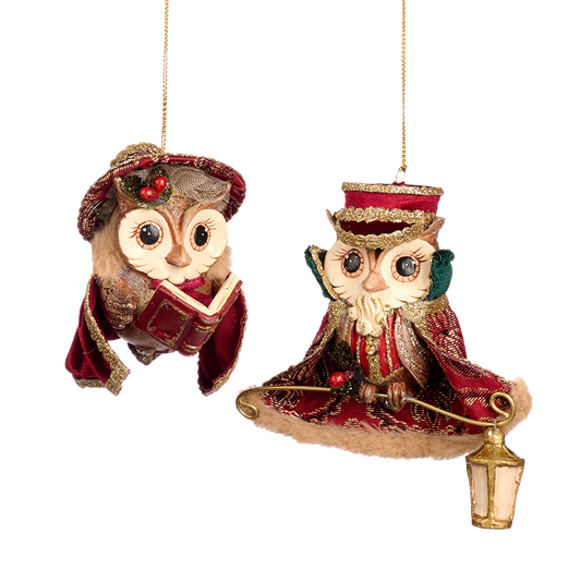 Goodwill M&G Christmas Ornament - A Song for the Season Carol Singer Owl - Set of 2 - 10 cm