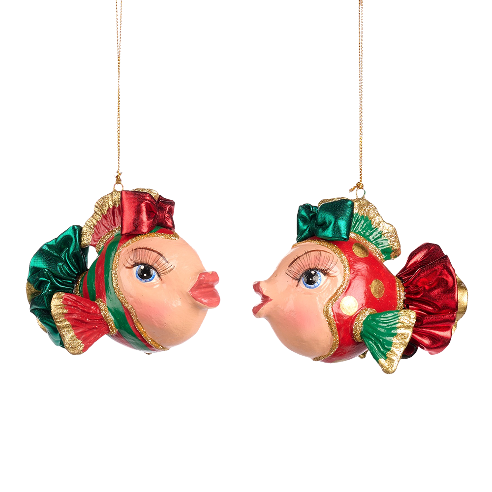 Goodwill M&G Christmas Ornament - Santa Baby Fish - Set of 2 - Red Green - 11 cm