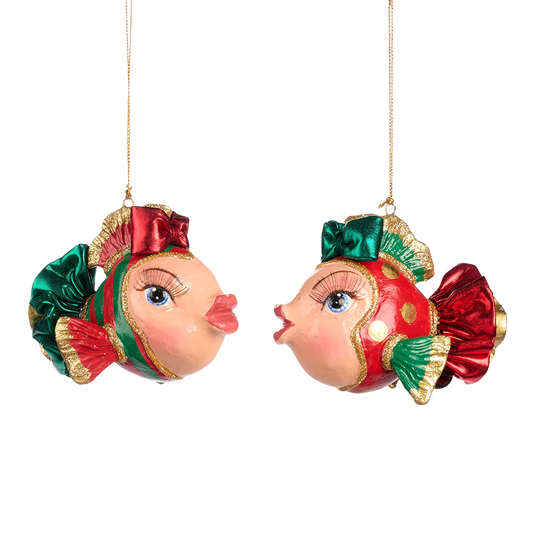 Goodwill M&G Weihnachtsanhänger - Santa Baby beim Angeln - 2er-Set - Rot Grün - 11 cm