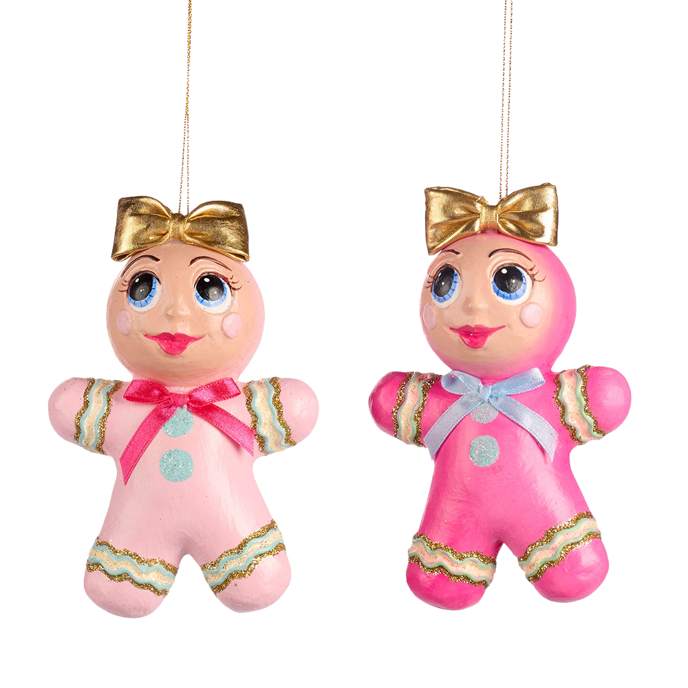 Goodwill M&G Christmas Ornament - Trendy Candy Gingerbread Figures - Set of 2 - Pink Blue - 15 cm