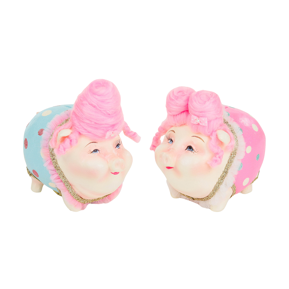 Goodwill M&G Christmas Tabletop Figure - Cotton Candy Carnival Piggy Banks - Set of 2 - Pink - 15 cm