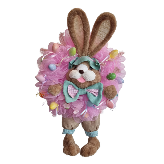 Viv! Christmas Exclusive Easter Wreath - Handmade - Easter Bunny with Tulle Wreath and Eggs - Pink - 78cm