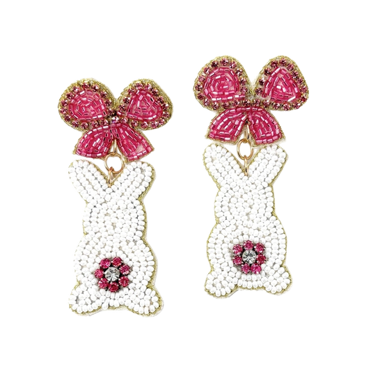 Viv! Christmas Easter Statement Earrings - Bunny with Pink Bow