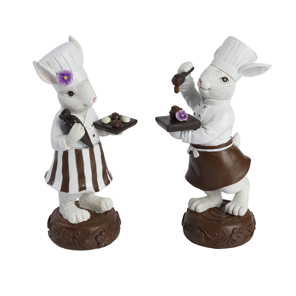 Viv! Christmas Easter Decoration - Chocolate Bunnies with Violets - Set of 2 - 20cm
