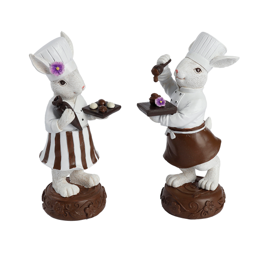 Viv! Christmas Easter Decoration - Chocolate Bunnies with Violets - Set of 2 - 20cm