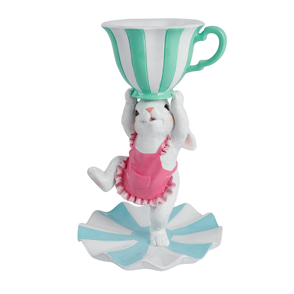Viv! Christmas Easter Decoration - Colorful Bunny with Cup and Saucer - 24cm