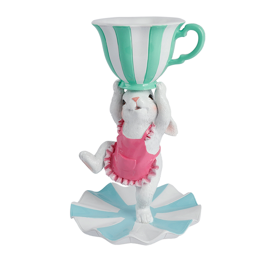 Viv! Christmas Easter Decoration - Colorful Bunny with Cup and Saucer - 24cm