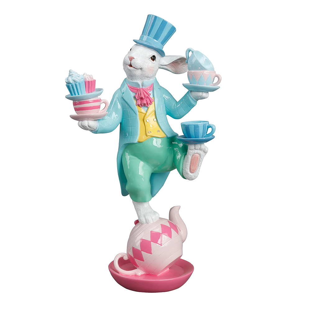 Viv! Christmas Easter Decoration - Balancing Bunny with Teacups - 41cm