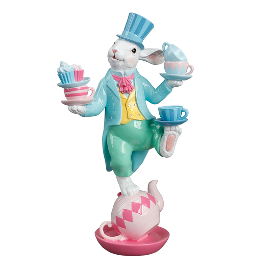 Viv! Christmas Easter Decoration - Balancing Bunny with Teacups - 41cm