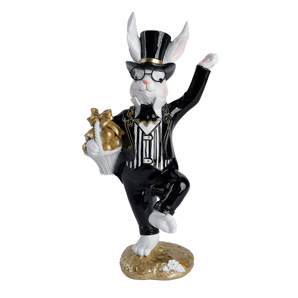 Viv! Christmas Easter decoration - Bunny with Basket - black and white - 36cm
