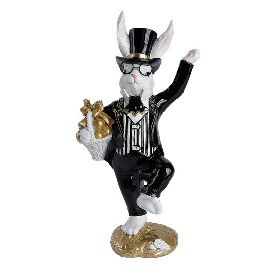 Viv! Christmas Easter decoration - Bunny with Basket - black and white - 36cm