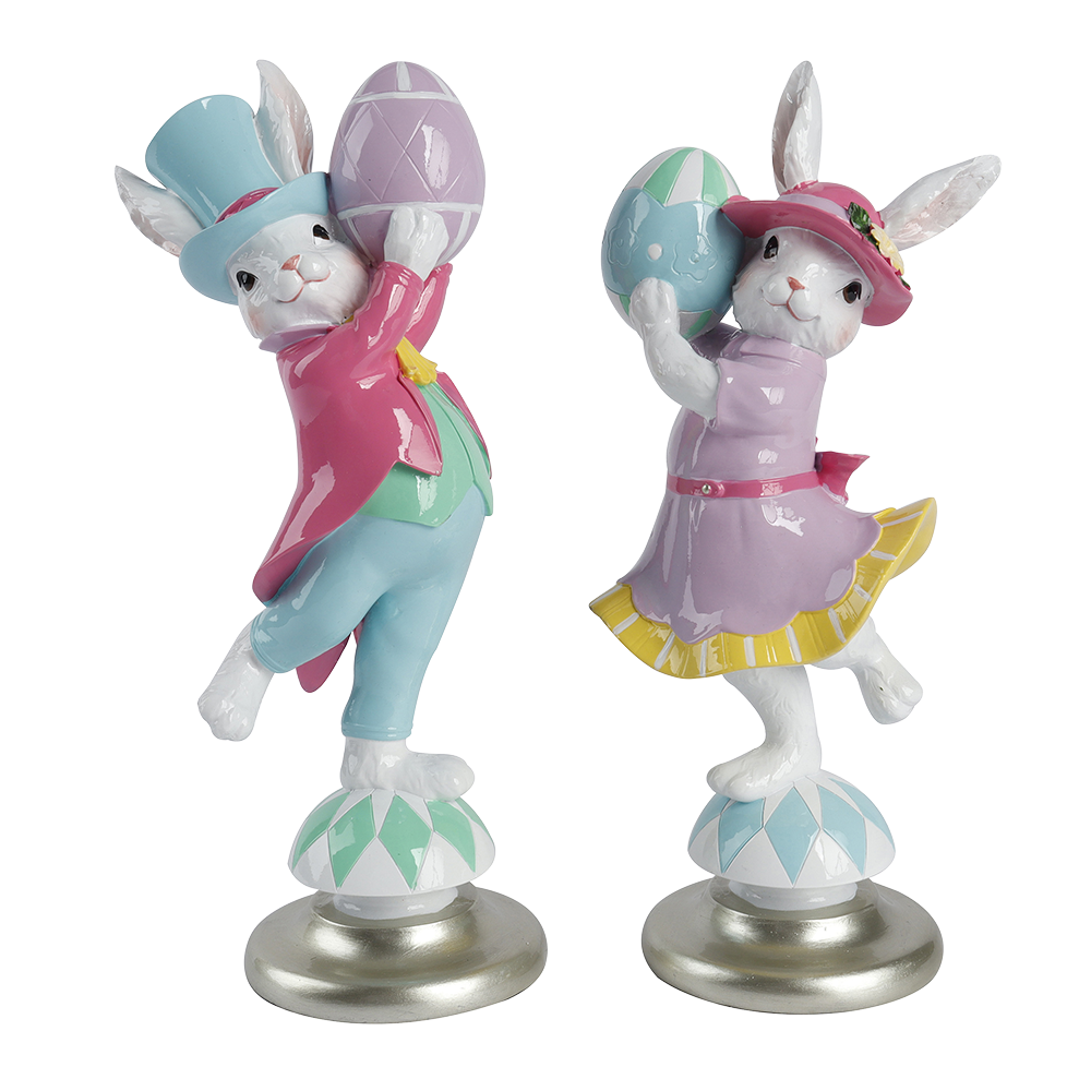 Viv! Christmas Easter Decoration - Colorful Bunnies with Eggs - Set of 2 - 30cm