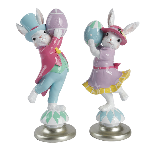 Viv! Christmas Easter Decoration - Colorful Bunnies with Eggs - Set of 2 - 30cm