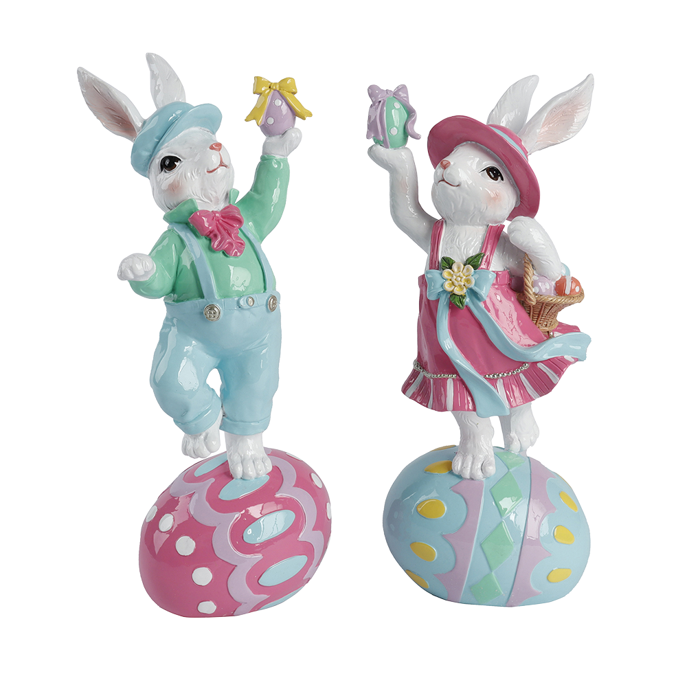 Viv! Christmas Easter Decoration - Bunnies on Large Eggs - Set of 2 - 26cm
