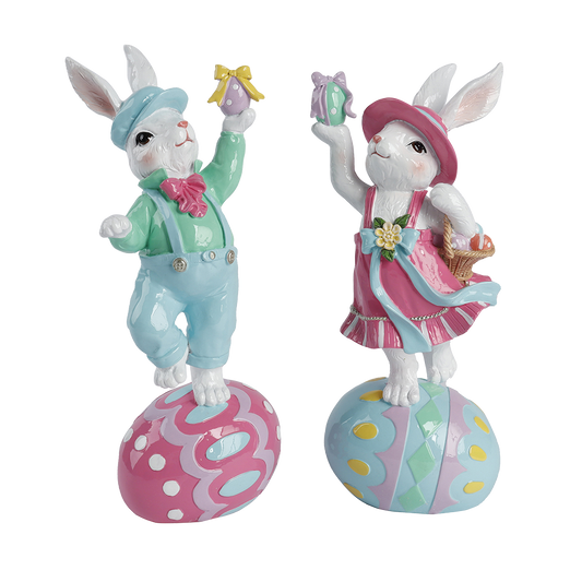 Viv! Christmas Easter Decoration - Bunnies on Large Eggs - Set of 2 - 26cm