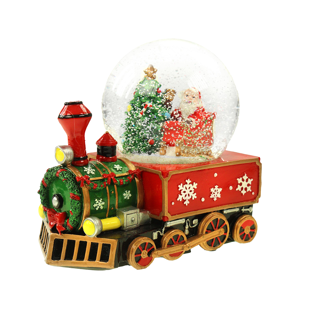 Viv! Christmas Snow Globe incl. Music Box - Santa with Train - red - 16cm