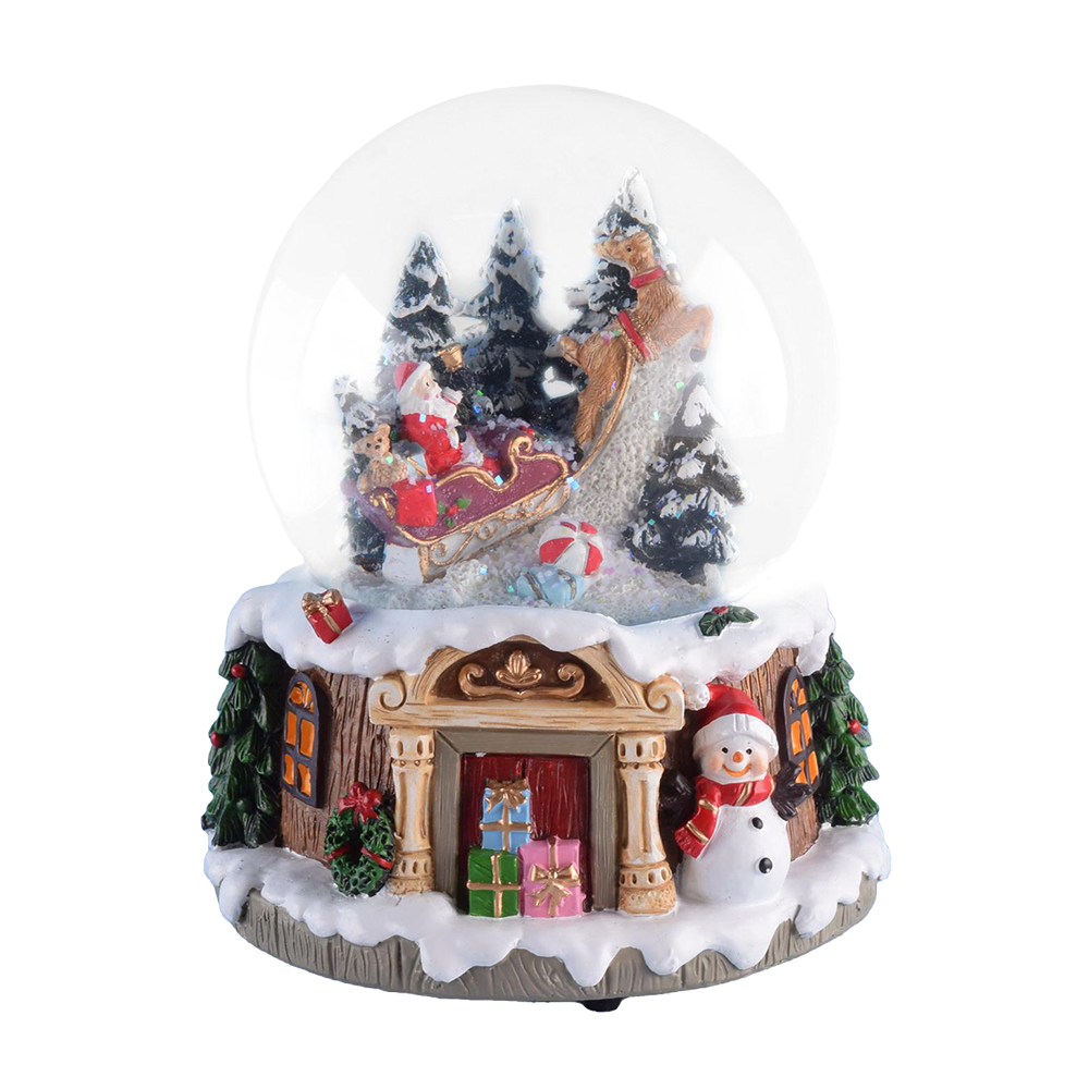 Viv! Christmas Snow Globe incl. Music Box - Santa in Sleigh - white green - 14.5cm