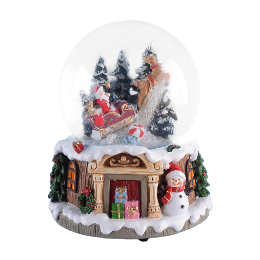 Viv! Christmas Snow Globe incl. Music Box - Santa in Sleigh - white green - 14.5cm