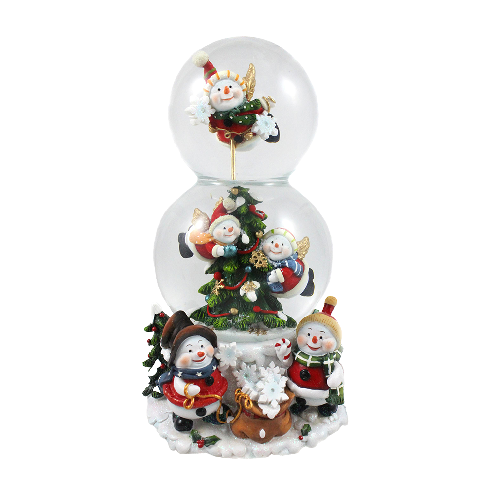 Viv! Christmas Double Snow Globe incl. Music Box - Snowmen - white green - 20cm