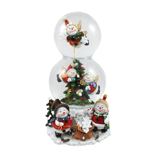 Viv! Christmas Double Snow Globe incl. Music Box - Snowmen - white green - 20cm