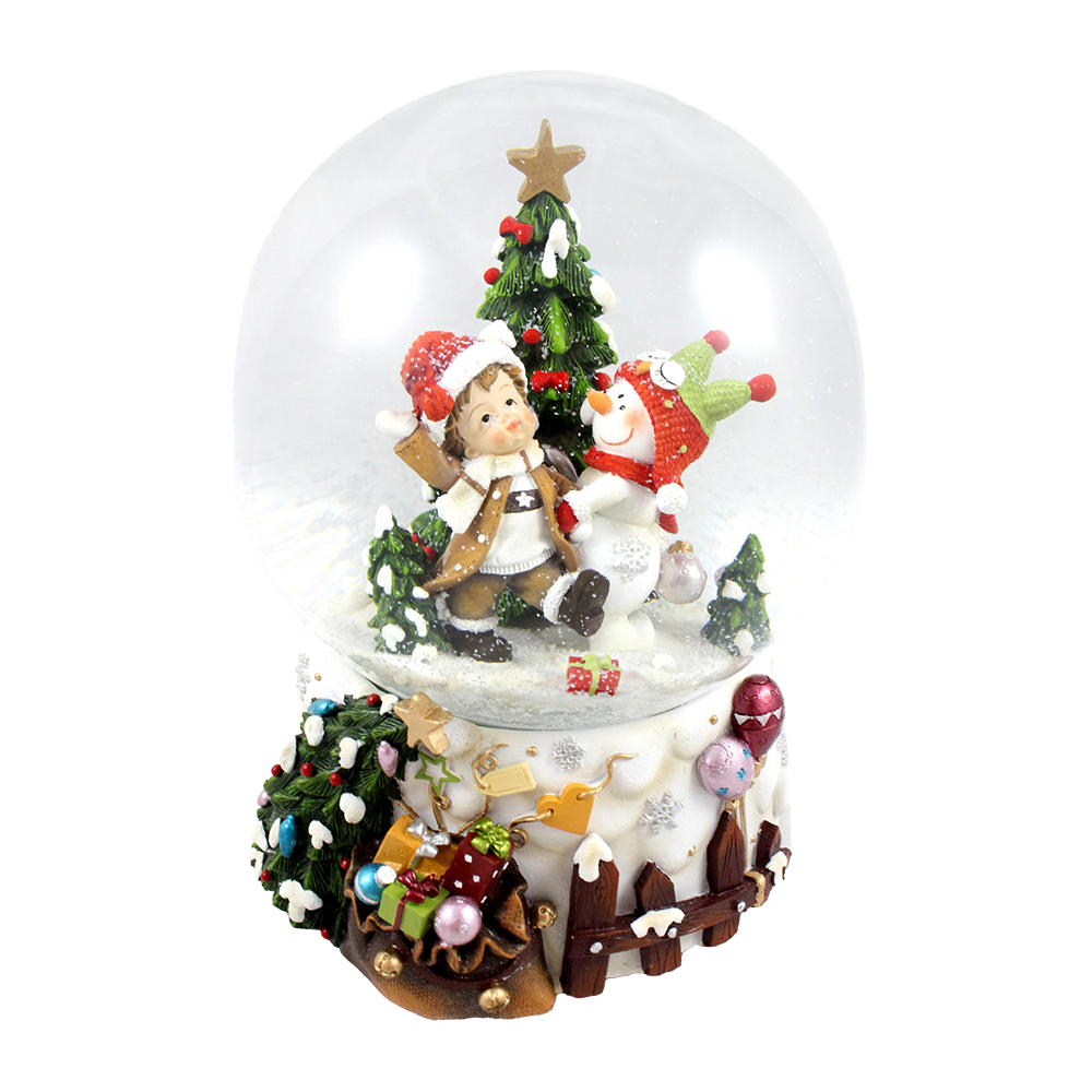 Viv! Christmas Snow Globe incl. Music Box - Dancing Snowman and Boy - white green - 20cm