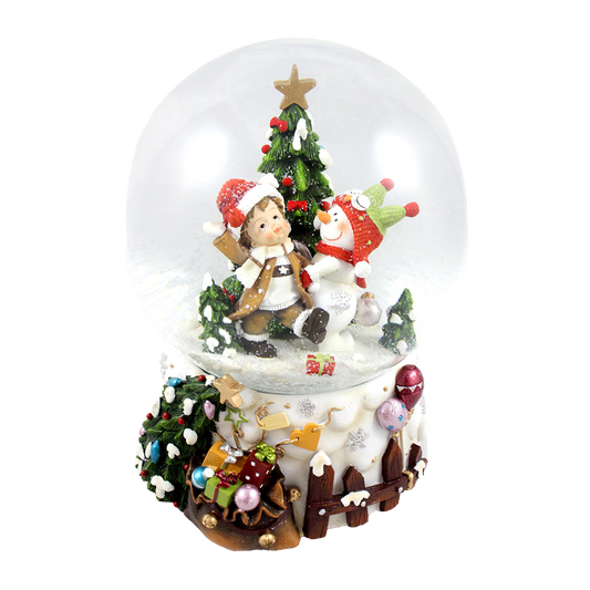 Viv! Christmas Snow Globe incl. Music Box - Dancing Snowman and Boy - white green - 20cm