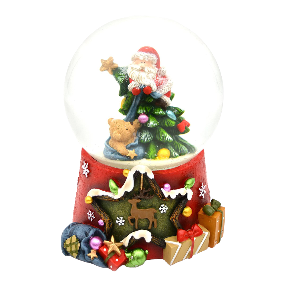 Viv! Christmas Snow Globe incl. Music Box - Santa at Christmas Tree with Teddy Bear - Red - 14.5cm