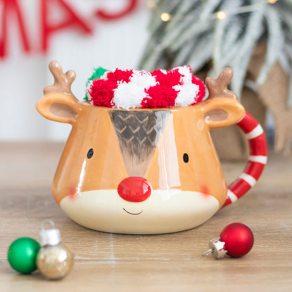 Viv! Christmas Kerstmok Cadeauset - Rudolph Rendier Mok met Kerstsokken - keramiek